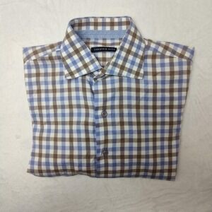 Hammer Made Shirt Mens 15.5 39 Blue Brown Check Dress Button Front Cotton